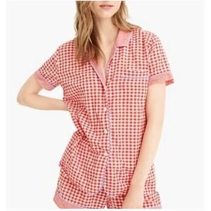 J. Crew Womens XL Pajama‎ Set Red White Gingham Button Up Shorts Loungewear